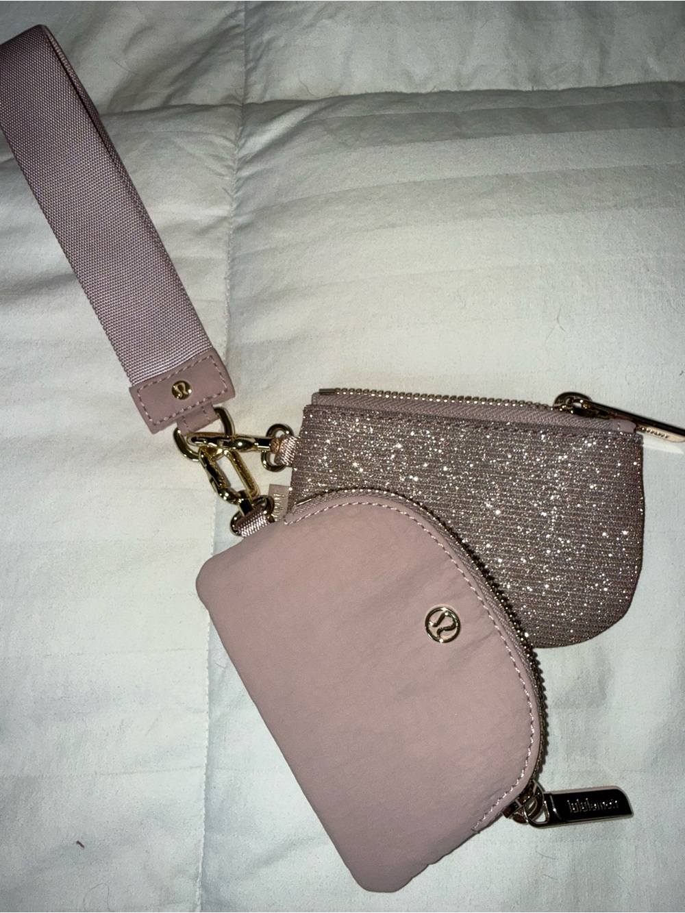 lululemon athletica Blush Pink Double Pouch Wristlet with Gold Hardware